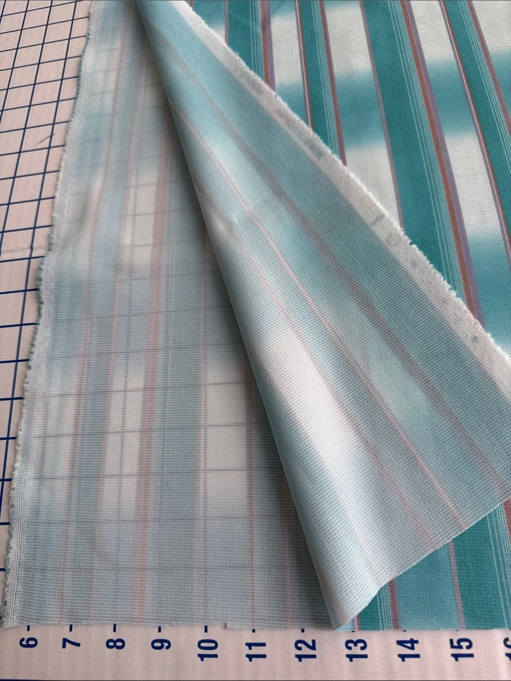 Vintage 1970s Polyester Double Knit Stripe Fabric 1 Yard x 60” Turquoise White